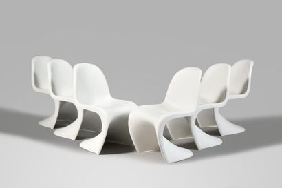 null VERNER PANTON ( 1926-1998 ) VITRA Publisher "Panton Chair" Suite of six white...