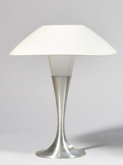 null A/S Randers Møbelfabrik Aluminium truncated cone lamp with white circular shade...