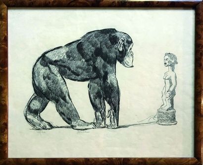 null PAUL JOUVE (1878-1973) Monkey and Baule statuette. circa 1931 Etching. Signed,...