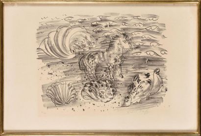 null RAOUL DUFY (1877-1953) Cheval marin et coquillages Lithographie sur vélin. Epreuve...