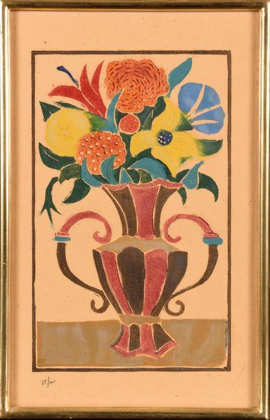 null ANDRE DERAIN (1880 - 1954) Bouquet of flowers. Colour wood engraving on thin...