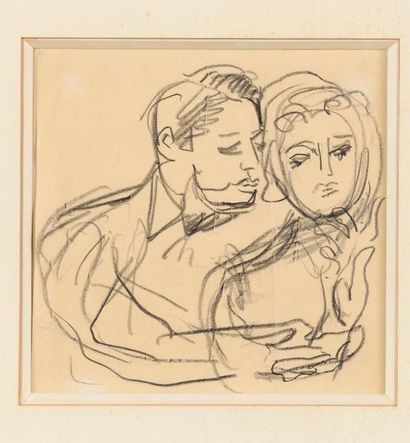 null EMILE OTHON FRIESZ (1879 - 1949) Couple Black pencil drawing Signed initials...