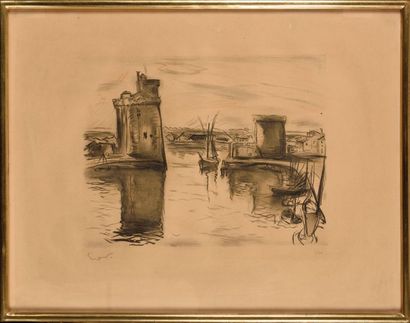 null OTHON FRIESZ (1879 – 1949) Entrée de port, la Rochelle Lithographie sur vélin....