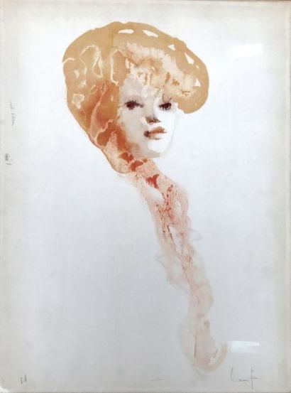 null LEONOR FINI (1907-1996) Portrait de femme Lithographie en couleurs sur vélin....