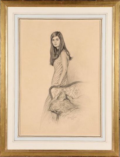 null XAVIER DE PORET (1894-1975) Young woman, 1968 Pencil drawing Signed and dated...
