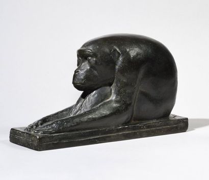 null GEORGES-LUCIEN GUYOT (1885-1973) " Petit singe dos arrondi " Bronze Fonte Valsuani...