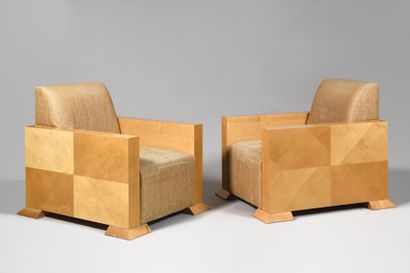 null MODERN STYLE WORK MODERNIST Pair of cubic armchairs with backrests and seats...