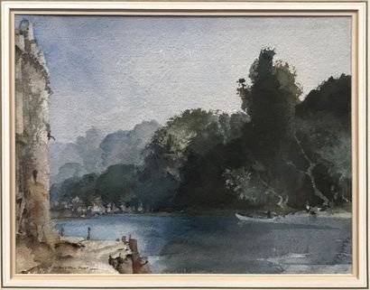 null WILLIAM RUSSELL-FLINT (1880-1969) On the Loing at Moret Aquarelle sur papier...
