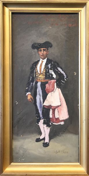 null MARCEL LEPRIN (1891-1933) Toréador Huile sur toile Signé en bas à droite Dédicace...