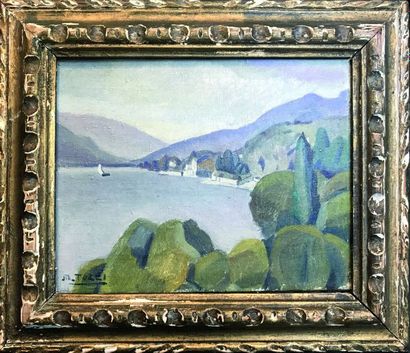 null MARIO TOZZI (1895-1979) Sur le lac Majeur, 1921 Huile sur toile Signé en bas...