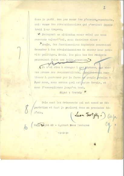 null TROTSKY Léon (1879-1940) – Autographe ( ?)

Deux tapuscrits de l’article "C'est...