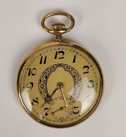 null 18K yellow gold GOUSSET WATCH circa 1930, beige enamelled dial with Arabic and...