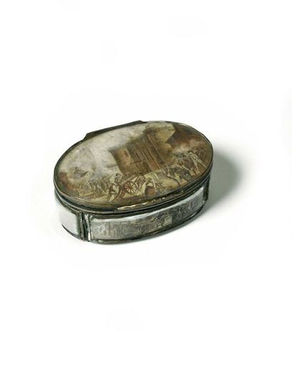 null Exceptional and rare revolutionary oval silver box, decorated with six miniatures...