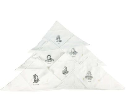 null Series of six Cholet handkerchiefs illustrated with the Vendean chefs 40 cm...