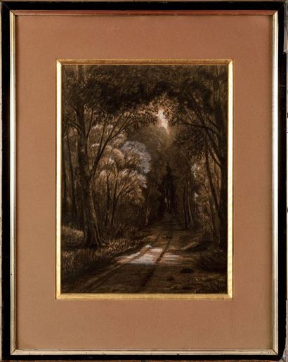 null Auguste ALLONGÉ (1833-1898) Paysage au chemin Crayon Signé en bas à gauche 43...