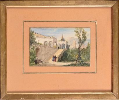 null Louis Auguste G. LECONTE DE ROUJOU (1819-1902) Paysage animé dans une ville...