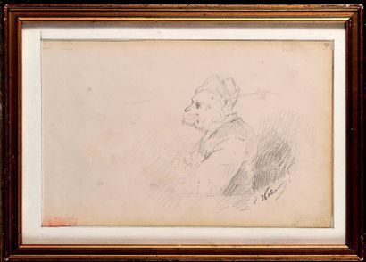 null Zacharie NOTERMAN (c.1820-1890) Etude de singe à la coiffe Crayon Signé en bas...