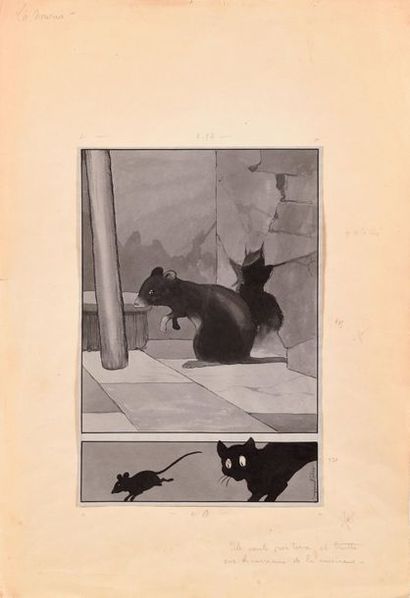 null Benjamin RABIER (1864-1939) Rats et souris Plume et encre de chine, lavis gris...