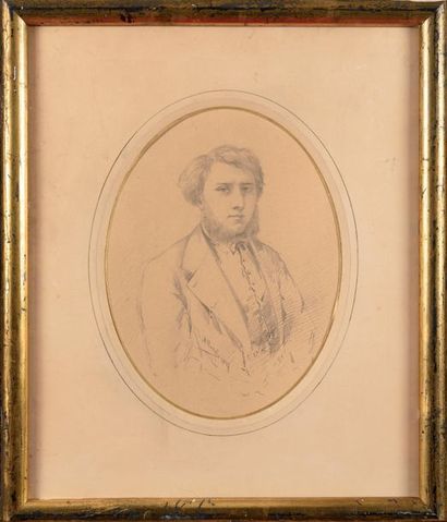 null Auguste ALLONGÉ (1833-1898) Portrait d'homme Crayon Signé et daté 1867 29,5...