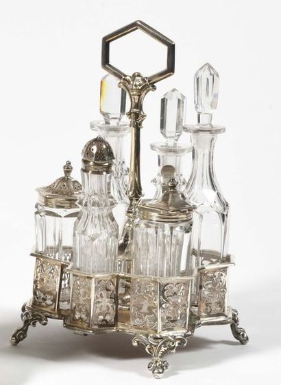 null Condiment set in cut crystal with cut edges comprising a combination of four...