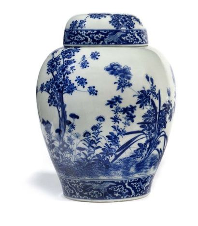 null Japan Porcelain covered baluster vase decorated in blue with flowers and flowering...