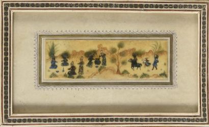 null PERSE or INDIA Six miniatures on ivory painted with hunting scenes. Frames in...