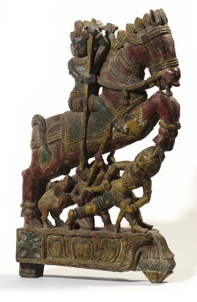 null INDIA Sculpture from a house frieze or a ceremonial carriage in polychrome carved...