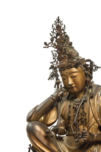  Japon Grande figurine du panthéon bouddhiste japonais incarnant la déesse Kannon...