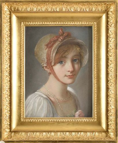 null Ecole Française du XIXe siècle Jeune garçon au col blanc et jeune fille au chapeau...