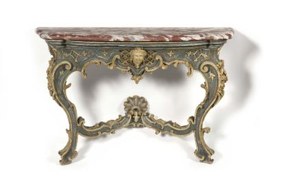 Painted wooden console in an eventful shape,...
