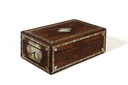 Mahogany box inlaid with mother-of-pearl...