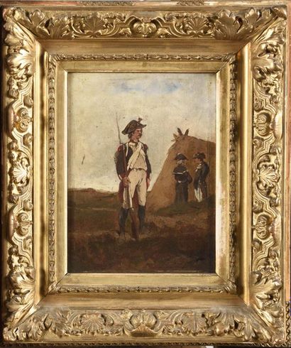 null 19th century FRENCH school, GUYOT*** Soldier Panel 21,5 x 16 cm Signed lower...