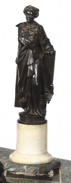 null Bronze figure with a brown patina representing Aloys Senefelder (1771-1834),...