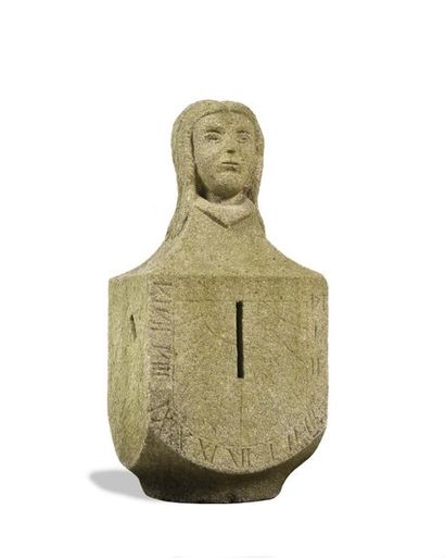 null Sundial surmounted by a reconstituted stone woman's head. Height : 60 cm