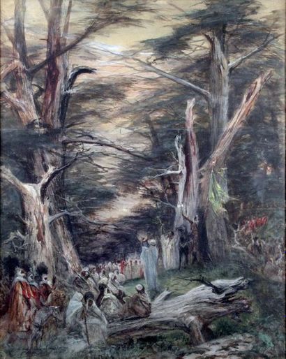 null GEORGES CLAIRIN 1843-1919. Oriental scene in the clearing. Gouache and watercolour....