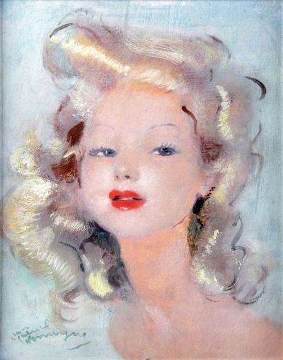 null JEAN GABRIEL DOMERGUE (1889-1962), La jeune blonde Huile sur panneau Signée...