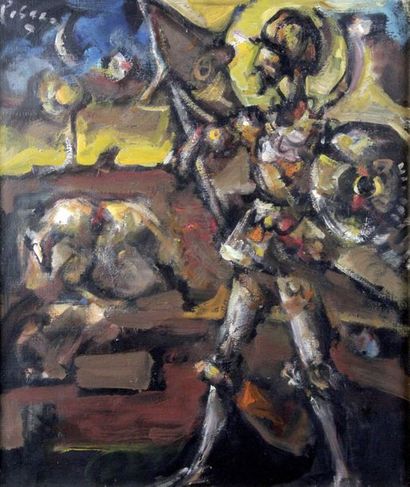 null EDUARDO PISANO (1912-1986) Don Quichotte. Huile sur toile Signée en haut à gauche....