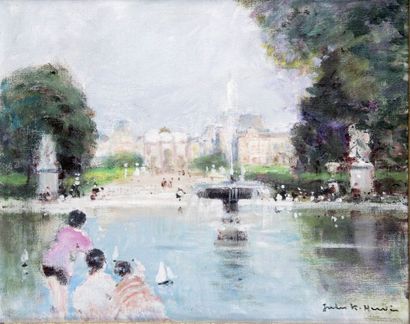 null JULES RENE HERVE (1887-1998), Paris, le bassin des Tuileries Huile sur toile...