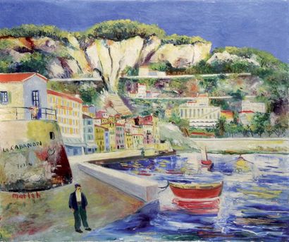 null ELISEE MACLET (1881-1962), Rivage et petite ville de la Riviera Huile sur toile...