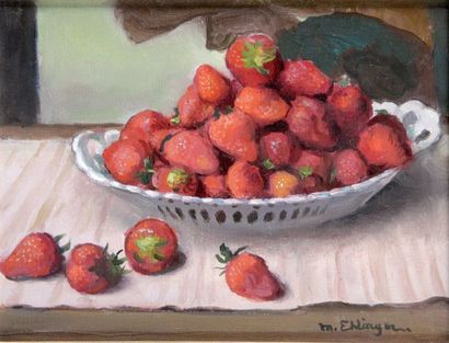 null MAURICE EHLINGER (1896-1981), La coupe de fraises Huile sur toile Signée en...
