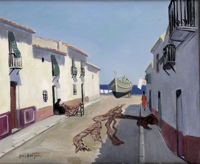 null YVES BRAYER (1907-1990), Le petit village du pêcheur de Denia en Espagne 1955...