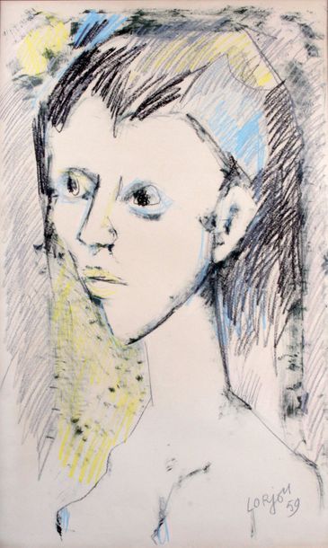 null BERNARD LORJOU 1908-1986. Portrait de jeune fille, 1959. Pastel et fusain. Signé...