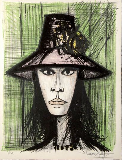 null BERNARD BUFFET (1928-1999) Femme au chapeau rose, 1960. Lithographie en cinq...