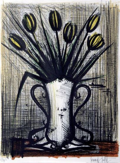 null BERNARD BUFFET (1928-1999) Le vase de tulipe jaune 1960. Lithographie en cinq...