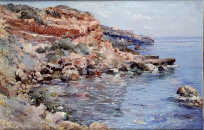 null MAXIME NOIRE (1861-1927), La côte à Tipaza en Algérie Huile sur toile Signée...