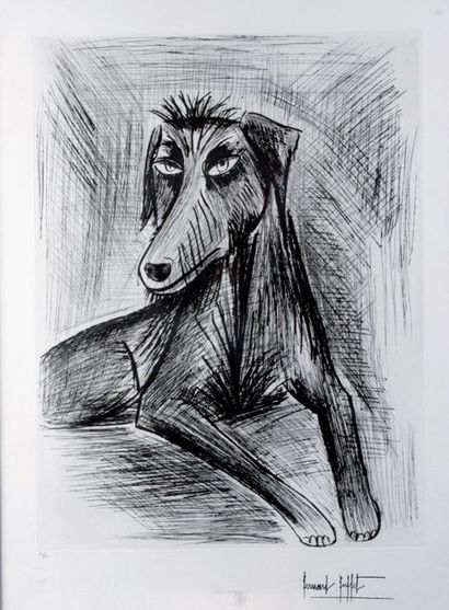 null BERNARD BUFFET (1928-1999) Le chien, Gravure Signée et numérotée 30/60, 45 x...