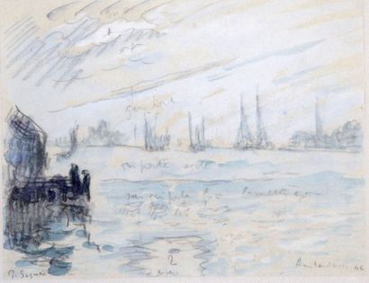 null PAUL SIGNAC (1863-1935), Le port d’Amsterdam, 1908, Aquarelle Signée en bas...