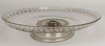 null VENICE Glass bowl on pedestal enhanced with a 17th century coat of arms Top:...