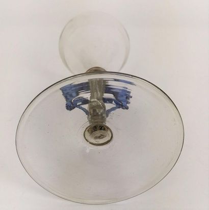 null VENICE Small legged glass made of clear colourless glass and blue threads. Venice,...