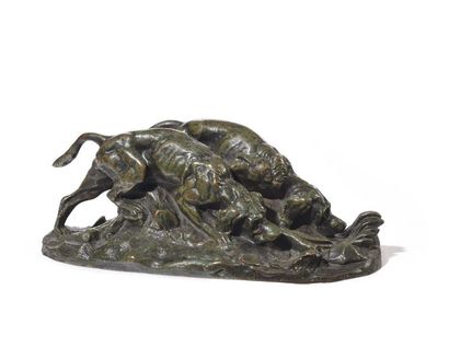 null Antoine-Louis BARYE (Paris, 1795 - 1875) Two Hounds Proof in patinated bronze,...